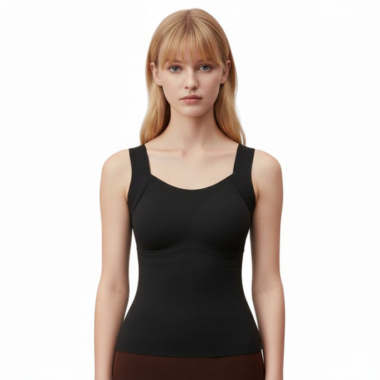 Magic Seamless Built-In Bra Cami with Fixed Pads | Soft Shaping Tank with Wide Straps
